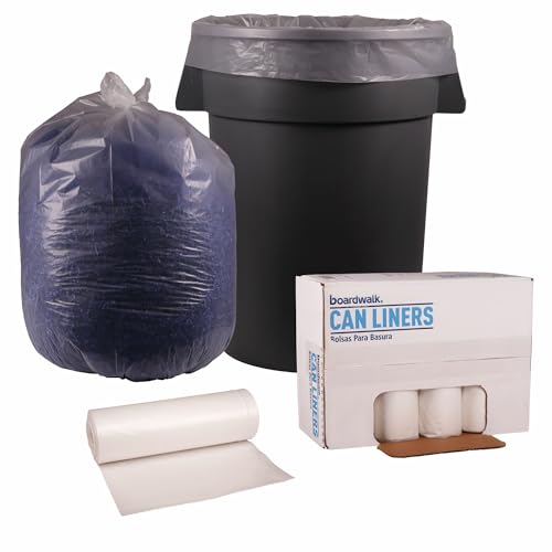 Image of Boardwalk Recycled Low-Density Polyethylene Can Liners, 60 Gallon Garbage Bags, 1.75 mil, 38 inch x 58 inch, Clear, 10 Bags /Roll, 10 Rolls /Carton