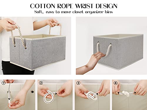 Loforhoney Home Fabric Storage Baskets For Shelves, Foldable Storage Baskets For Organizing, Closet Organizer Bins With Cotton Rope Handles, Canvas Storage Bins For Clothes, Large, Light Gray, 2-Pack #TOP2