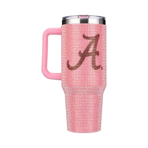 Image of The Memory Company NCAA Pink Bling 40oz Stainless Steel Water Tumbler, Double Wall Vacuum Insulated Game Day Bottle, Rhinestone Design with Handle Lid and Straw