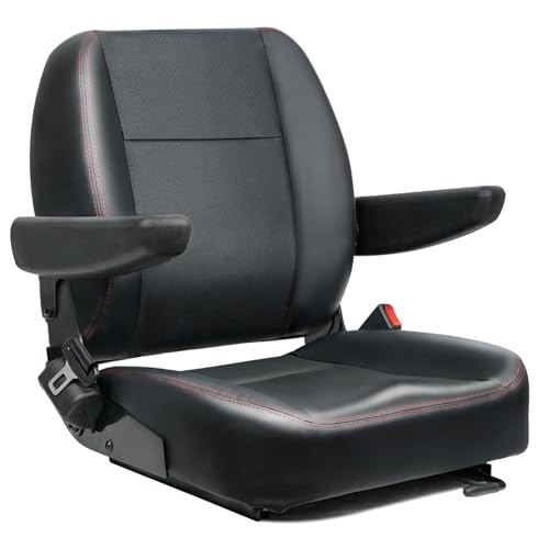 TICSEA Universal Forklift Seat Fold Down Tractor Seat with Adjustment Armrest Safety Belt and Operator Position Switch Excavator Skid Loader Backhoe Dozer Telehandler