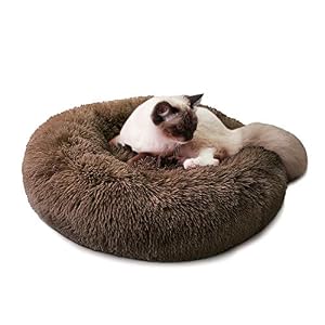 Luciphia Round Dog Cat Bed Donut Cuddler Faux Fur Plush Pet Cushion for Large Medium Small Dogs Self Warming and Cozy for Improved Sleep