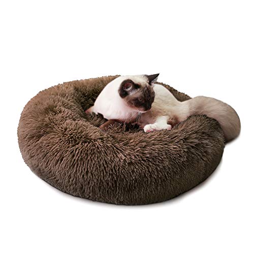 Luciphia Round Dog Cat Bed Donut Cuddler, Faux Fur Plush Pet Cushion for Large Medium Small Dogs, Self-Warming and Cozy…