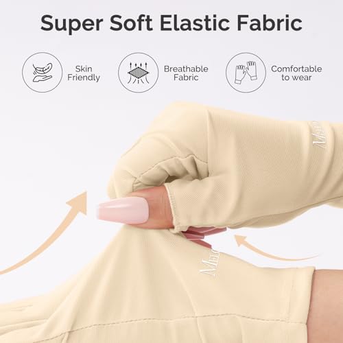 Image of MelodySusie Premium UV Protection Gloves for Manicures, Cool Feeling Fabric,Professional UPF50+, UV Nail Gloves for Gel Nail Lamp, Anti UV Light, Skin Care Fingerless Design,Beige White