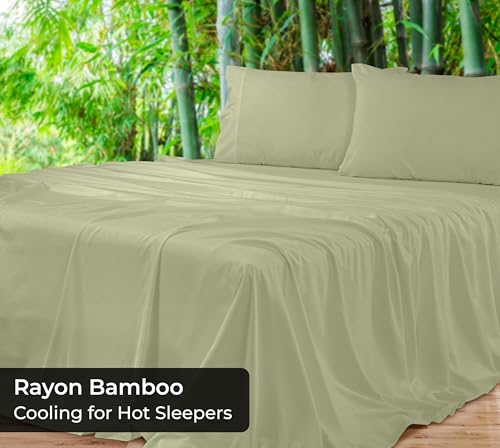 Image of Royale Linens Bamboo Viscose Twin Flat Sheets Only - Cooling Sheets - Organic Viscose Derived from Bamboo - Flat Sheet Only - Top Sheet - Breathable & Silky Bedding (Twin, Sage Green)