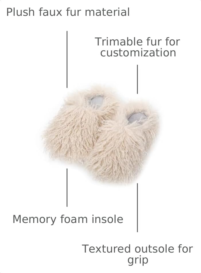 Image of Unisex Fuzzy Faux Fur Slippers, Women's Fluffy Long Hair Sheep Faux Fur Slip on Slides, Girls Luxury Big Fluffy Outdoor Flat Slippers, Long Curly Hair Non-Slip Warm Home Slide Shoes