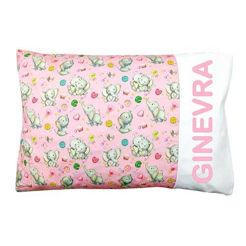 Funda personalizada con nombre para cojín de cuna de niño, 40 x 60 cm, idea de regalo (rosa de elefante)