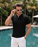 Collared Muscle Shirts for Men Ribbed Knit Slim Fit Polo Shirts Short Sleeve, Mens V Neck T Shirts Casual Stylish Black