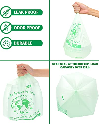 Beidou-Pac 100% Compostable Trash Bags, 3 Gallon Compost Bags Small Kitchen Trash Bags, Flat Top, 100 Count Sturdy Biodegradable Garbage Bags Food Scrap Waste Bags, Astm D6400, Us Bpi Certified #TOP5