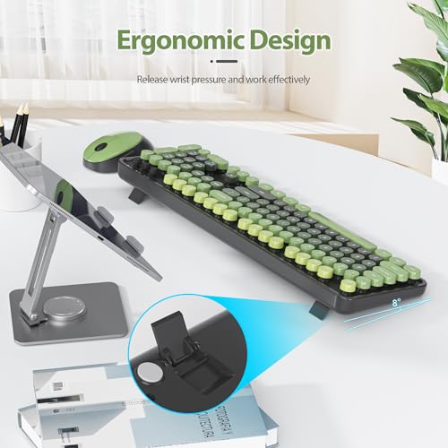 Image of Owpkeenthy Keyboard and Mouse Wireless, Cute Retro Full-Size Cordless Keyboard with Number Pad 2.4 GHz Wireless USB Receiver for Computer (Dark Green)