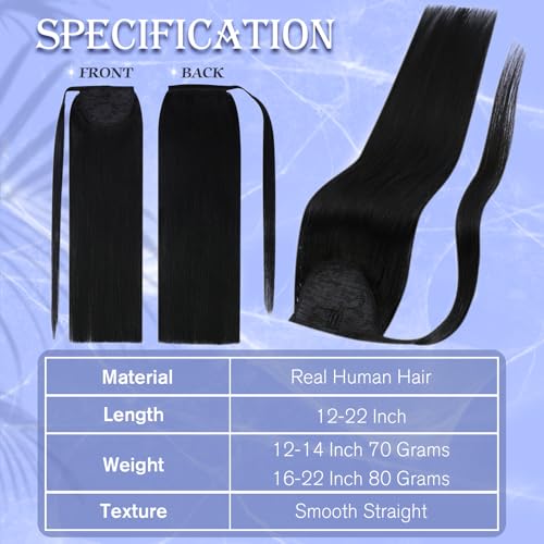 Image of Full Shine Pony Tail Extensions Real Human Hair, Jet Black, Event Style
