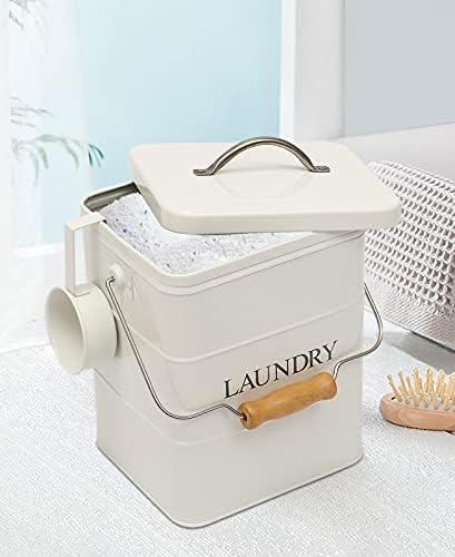 Laundry Detergent Container Powder Soap Containers with Lid and Scoop Included, Perfect Sturdy Canister Tins for Kitchen Countertop, Shelf, Great Gift - White