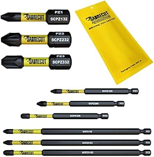 9 x SabreCut SCRK9PZ 32mm 89mm 152mm PZ1 PZ2 PZ3 Magnetic Impact Screwdriver Driver Bits Set Pozi Pozidriv Heavy Duty Compatible with Dewalt Milwaukee Bosch Makita and More
