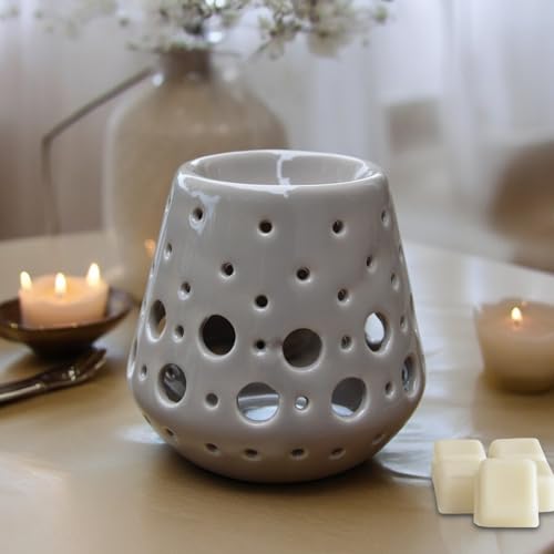 Zen'Arôme - Quemador de Perfume, Cera aromática, difusor para Aceite y Fragancia, portavelas, aromaterapia, de cerámica con proyección de luz, Altura de 9 cm, Color Gris - imagen 7