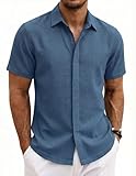 COOFANDY Camisa Hombre Manga Corta Verano 100% Algodón Camisas Hombre Casual Regular Fit Azul Marino L
