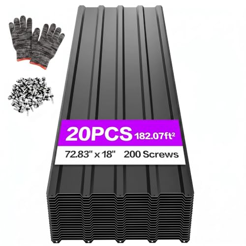 72.8" x 18" Metal Roof Panels, 20PCS Corrugated Galvanized Steel Roofing Sheets, Anti-Rust & UV-Resistant, Metal Roofing Panels with Screw for Barns Garages Patios Chicken Coop Raised Garden Beds,Gray