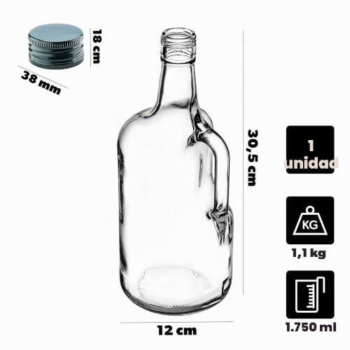 Miniatura 3 de Kadax Botellas De Vino 1,75l, 1 Unidad, Grandes Botellas De Cristal Con Asa Y Tapón De Rosca, Botellas Vacías De Cristal Para Rellenar Con Licor, Botellas De Licor