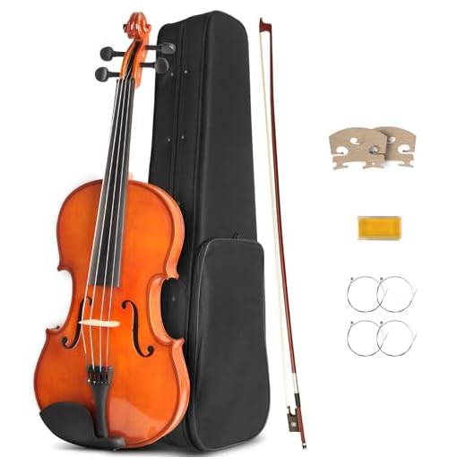 Ceciliec Acoustic Violin, 1/4 Violin Starter Kit for Beginners, Natural Varnish Fiddle Stringed Musical Instrument with Case, Bow, Bridge, Extra Strings