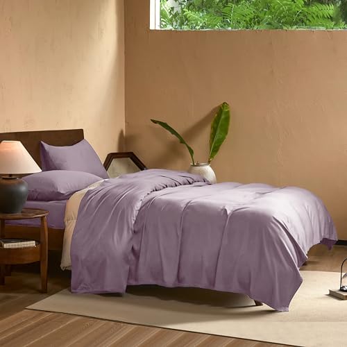 Image of EVERLY Queen Sheets Set,Luxuriously 400 Thread Count Organic Viscose Derived from Bamboo Bed Sheet,Cooling Sheets for Queen Size 4 Piece Deep Pockets Bedding Sheets &Pillowcases-Purple