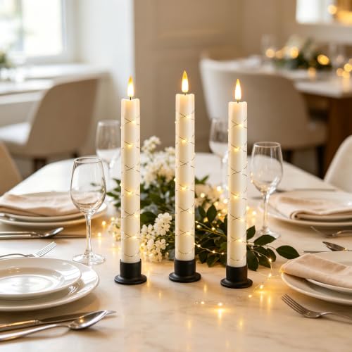 Image of Da by 3 Pack Ivory Heat Resistant Flameless Taper Candles, Cross Surrounding Fairy String Lights, Realistic Dynamic Flame LED Candles with Remote Control for Indoor Outdoor Decor