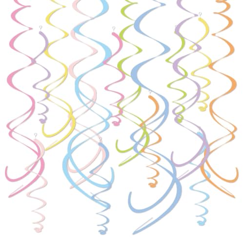 Image of HonuGoGo 48PCS Pastel Paper Swirl Decorations Hanging Ceiling Streamers for Birthday, Spring, Bridal, Gender Reveal, Wedding, or Everyday Party Decor