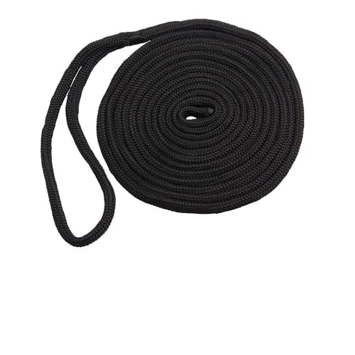 Corde bateau en nylon double tressé noir 16,5FT pour amarrage