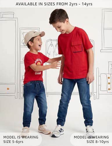Image of Amazon Brand - Symbol Boys Cotton Rich Stretchable Slim Fit Jogger Jeans | Elasticated Waistband and Cuff | Casual Denim | Age 2-14 Years