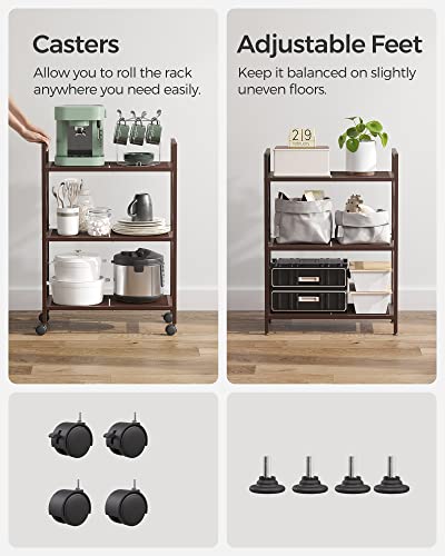 Image of SONGMICS 3-Tier Metal Storage Rack with Wheels, Mesh Shelving Unit with X Side Frames, 23.6-Inch Width, for Entryway, Kitchen, Living Room, Bathroom, Industrial Style, Metallic Bronze UBSC163A01