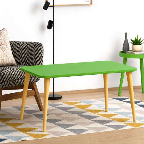 Image of Wooden Foldable Coffee Table - Rectangular Center Tea Table for Living Room & Bedroom, Easy Assembly with Solid Wooden Legs (Green)