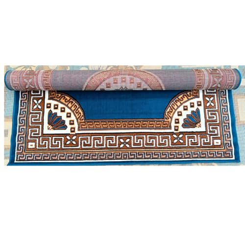 Image of Acrylic 6x8feet Soft Floral Carpets and Rug for Living Rooms Bedroom Kitchen and Hall Home Decor Big Size with Anti Slip Size (70X92 INCH / 178X235cm S.Blue Color).