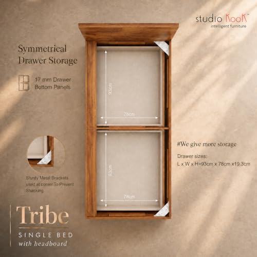 Image of Studio Kook Tribe with Headboard Engineered Wood Single Bed with Drawers (Amber Walnut, Left Side Drawer)