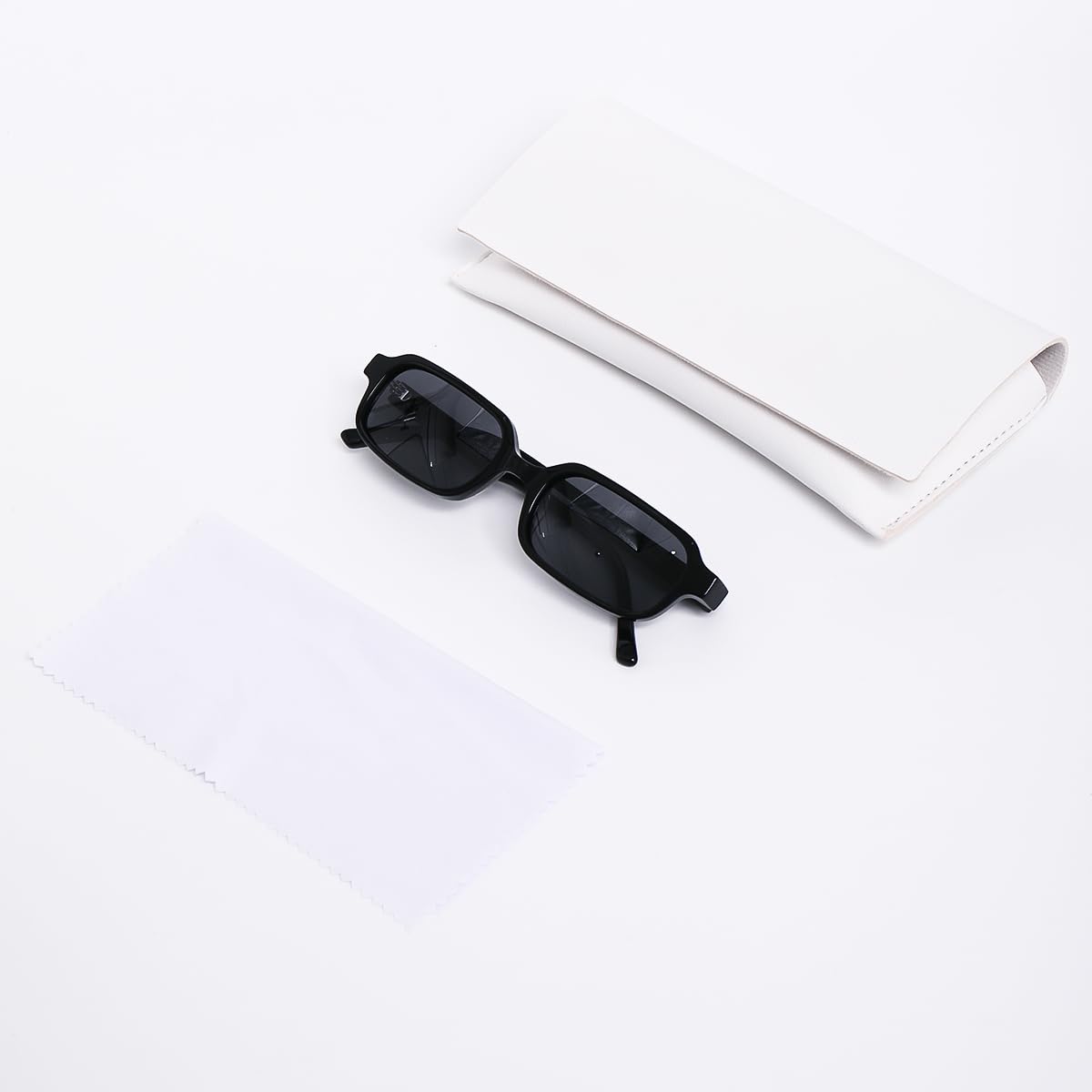 Liora Emilia Sonnenbrille Rechteckig Schwarz Schmaler Acetat-Rahmen 90er-Jahre Retro Unisex Polarisierte Gläser UV400 100% UVA/UVB Schutz mit Premium