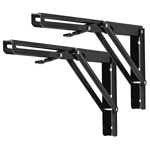 Image of YUMORE Folding Shelf Bracket Heavy Duty, 12 Inch Collapsible Shelf Bracket, Black DIY L Bracket for Workbench Folding Table Hinge, Max Load: 330lbs, 2 Pack