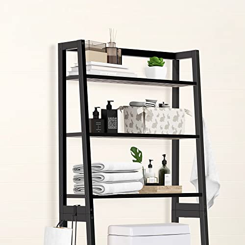 Mallking Over The Toilet Storage, Wooden 3-Tier Over-The-Toilet Rack Bathroom Space Saver Organizer, Freestanding Above Toilet Stand With Toilet Paper Holder And Towel Hook(Black) #TOP6