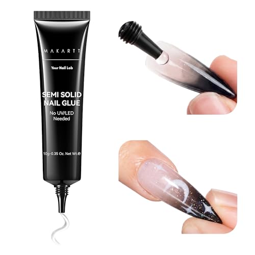 Makartt Press On Nail Glue: No UV Lamp Needed, 20s Air Dry Adjustable for Beginners, Strong Hold, Semi-solid Precise Control, Easy for Press-On Users At-home Application, HEMA-Free for Sensitive Nails
