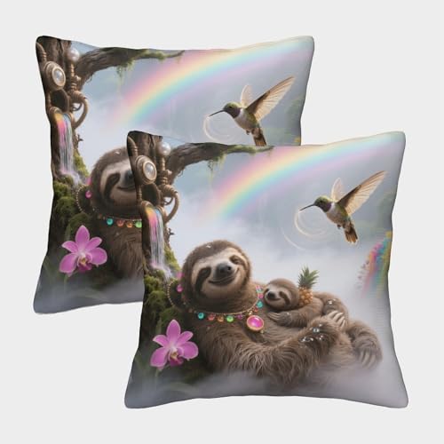 Funda De Cojín con Madre y Bebé Perezoso Juego De 2, Microfibra Suave Funda De Almohada con Cremallera Invisible, Fundas Cuadradas para Sofá Coche Cama Sillas, 45x45cm