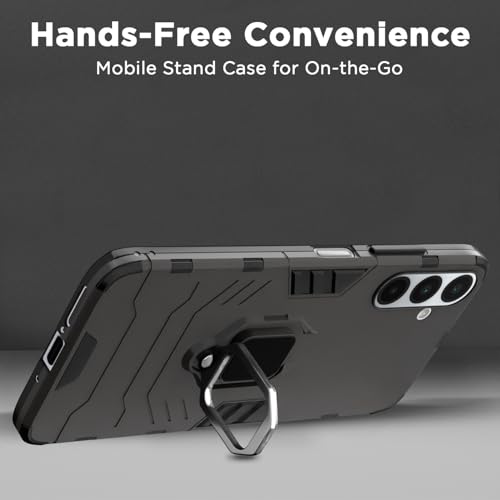 Image of Pikkme D5 Tough Armor Bumper Case | 360 Protection Case | Ring Holder Stand Back Cover for Samsung Galaxy A26 5G (Black)