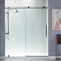 WOODBRIDGE Frameless Sliding Shower door, 44"-48" Width, 76" Height, 3/8" (10 mm) Clear Tempered Glass, Finish, Designed for Smooth Door Closing. Matte Black