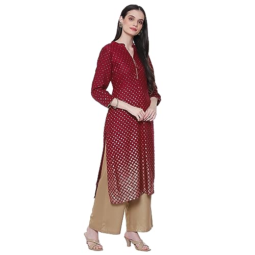 Image of Rangriti Maroon Liva Straight Printed Kurta for Women