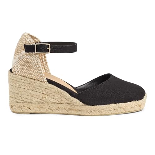 Castañer · Alpargata CAROL/6/001 en algodón orgánico con cierre de pulsera y cuña de 7cm - Mujer color: Negro talla: 38