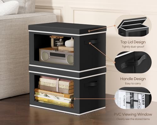 Image of Collapsible Storage Bins with Lids - Stackable Storage Containers with Window, 6 Pack Fabric Organizing Bins for Closet, Home & Office Organization Baskets, Black, 14.9 inch x 9.8 inch x 9.8 inch