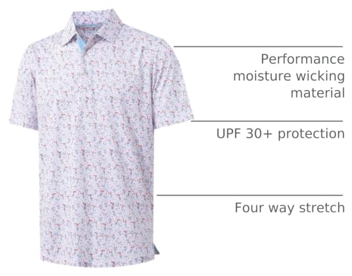 Image of M MAELREG Mens Golf Shirt Short Sleeve Dry Fit Print Moisture Wicking Performance Patterns Collared Polo Shirt