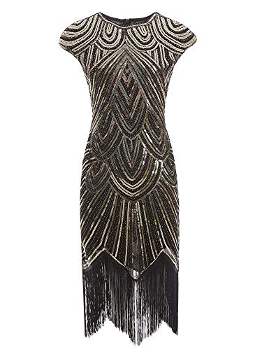 Letter Love Womens Vintage Lace Fringed Gatsby 1920s Cocktail Dress with 20s Accessories Set2