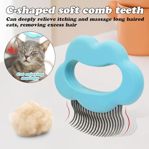 Image of Cat Massage Comb, Cute Comfort Cat Shedding Brush with Elasticity Curved Comb Teeth for Reducing Knots, Relaxing Cat Deshedding Brush for Short Hair & Long Hair Pet Hair Remover (Cat,Blue)