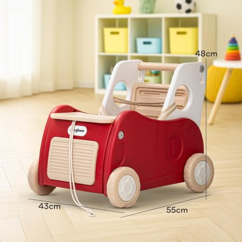 Image of Baybee 4-in-1 Push Walker & Shopping Cart for Baby with Ride-On Mode, Pulling Mode, Toy Storage & Removable Food Tray | Multifunctional Baby Walker for 6+ Months (Red)