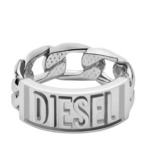 Diesel Men's Silver Stainless Steel Logo Band Ring (Model: DX1347040), 8, Stainless Steel, No Gemstone