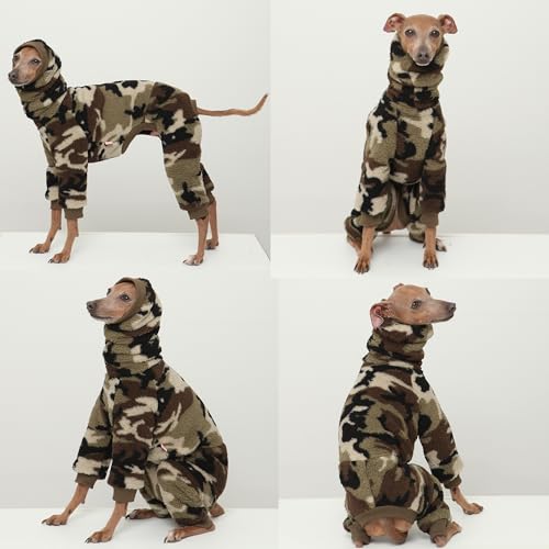 D Doggy Star Italienischer Windhund-Pullover, Rollkragen-Outfit, Camouflage, warmer Fleece-Einteiler, Kleidung, Whippet für Hundemantel, Größe M, FLC, Grün