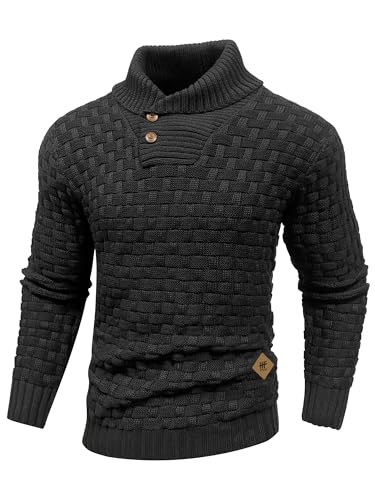 HYPESTFIT Pull d'hiver pour Homme,Motif Columbia, mélange Cachemire et Laine, Chaud et Confortable, col Montant, Manches Longues, Tailles S à 5XL