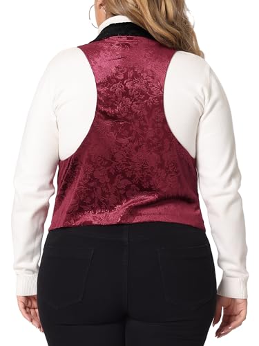 Agnes Orinda Plus Size Women's Vest Jacket Vintage Jacquard Lapel Collar Button Velvet Waistcoats4