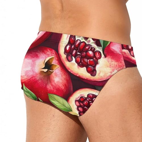 Pomegranates Printed Swim Briefs for Men Sexy Bikini Swimwear Elastic Beach Trunks Bathing Suit4