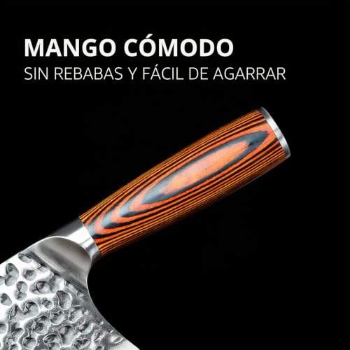 Miniatura 4 de Tj Pop Cuchillo De Chef Chino, Cuchillo De Carnicero Profesional 18cm Cuchillo De Cocina Afilado Con Diseño De Colmillo Completo, Hoja De Acero 50cr15 Espesor 2mm,Serie Tj Sega Tc19076